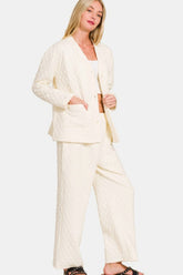 Zenana Quilted Button Up Long Sleeve Top and Pants Lounge Set OutfitFlow